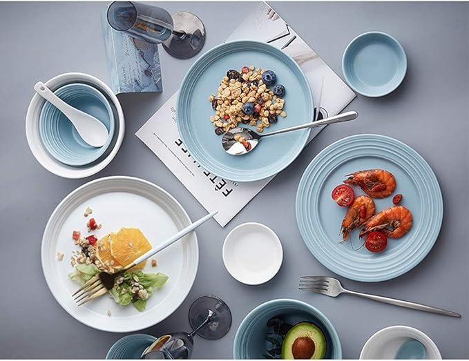 Ceramics Dinner Sets 56 Pieces Nordic Style Series Porcelain Dinnerware Combination Set | Plates and Cereals Bowls Sets for Wedding Gifts and Family PartyPink