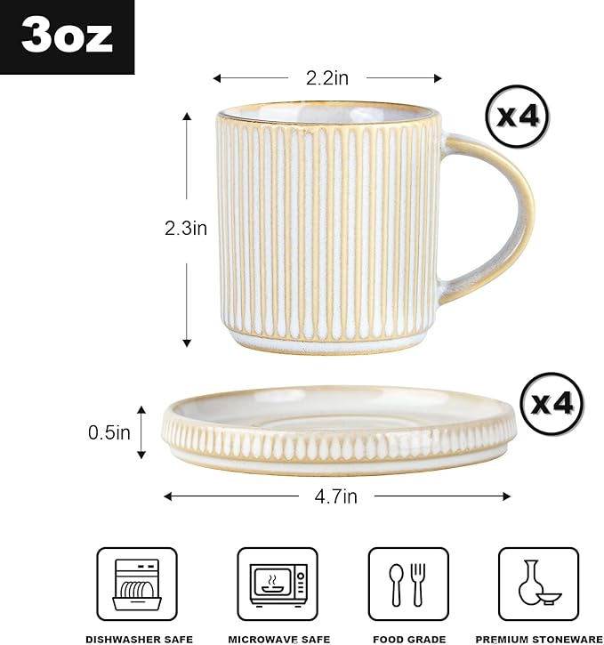Famiware Dinnerware Sets with Cups and Saucers Set Plates and Bowls Dish Set of 4 (16 Pieces) - Dishwasher &amp Microwave Safe Chip Resistant Reactive Glaze