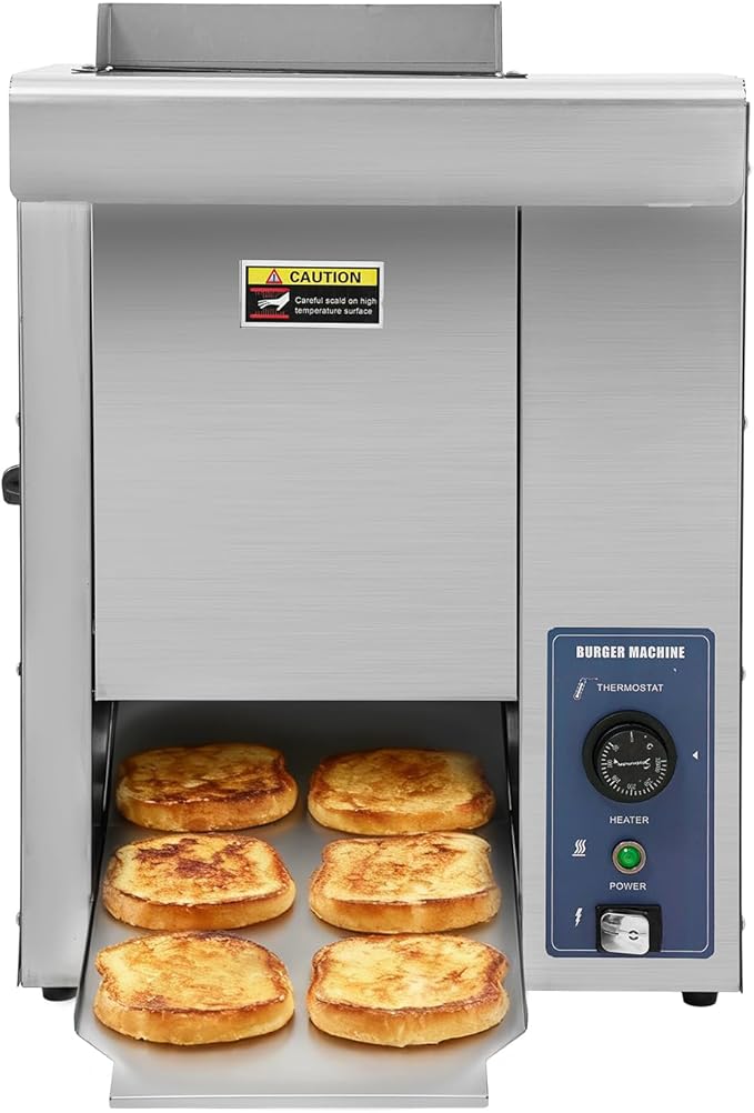 Commercial Burger Toaster 2000W Adjustable Temp Stainless Steel Burger Toaster 6 Adjustable Settings Burgers Bread Thickness for Home Kitchens Bakeries Restaurants Burgers Bars