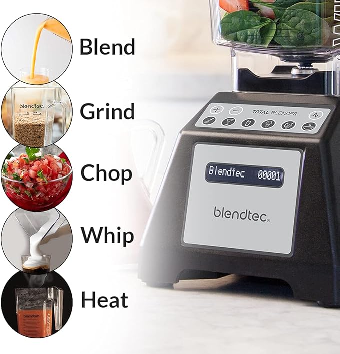 Blendtec Total Classic Original Blender-WildSide+ Jar (90 oz) Professional-Grade Power-6 Pre-programmed Cycles-10-speeds White (TB-611-25)