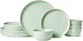 Famiware Mars Plates and Bowls Set 12 Pieces Dinnerware Sets Dishes Set for 4 Light Green