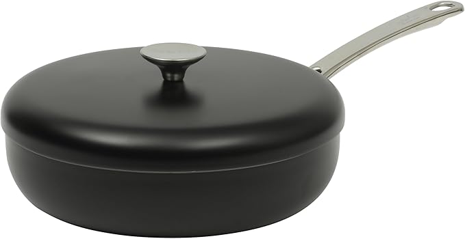 Sur La Table Kitchen Essentials Potluck Porch 4.5 Quart Sauté Pan Deep Frying Pan Skillet w/Lid Aluminum PFA Free Ceramic Cookware Chef's Pan Omelet Pan - Induction - Black