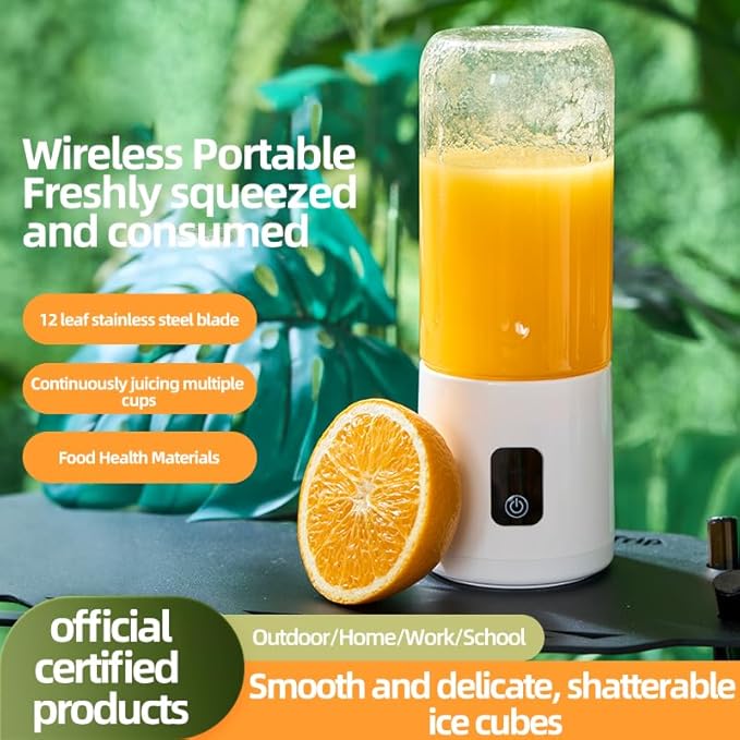 Portable Blender for Smoothie 35W Personal Blender with 12 Stainless Steel Blades Rechargeable USB-C Electric Juicer for Protein Shake &amp Juicing Travel Gym Office (White)