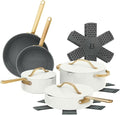 Pans 12pc Ceramic Non-Stick Cookware Set by Drew Barrymore Pots &amp Pans with Lids Dishwasher‑SafeSoft‑Touch Handles Even‑Heat Base. (White Icing)