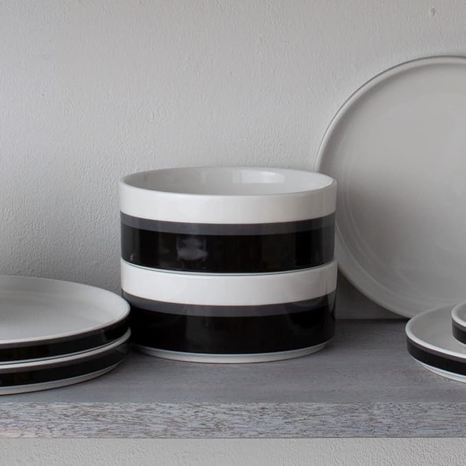 Noritake ColorStax Stripe Black 16-Piece Dinnerware Set Service for 4