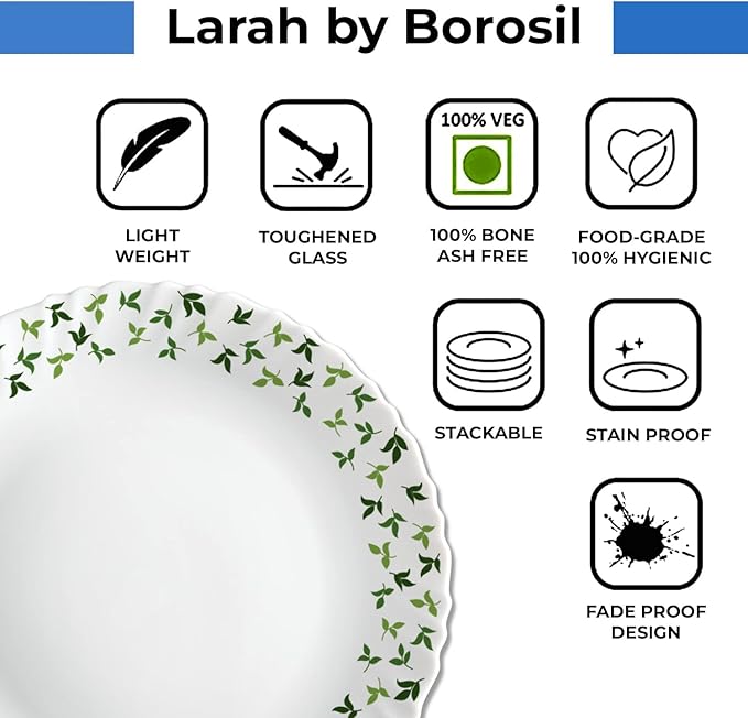 Borosil Gourmet Dinnerware Set For 6 35 Pieces White Dinner Plates and Bowls Sets Chip Resistant Tempered Opal Glass Stain Resistant Dishwasher &amp Microwave Safe Dinner Set For Gifting Serves