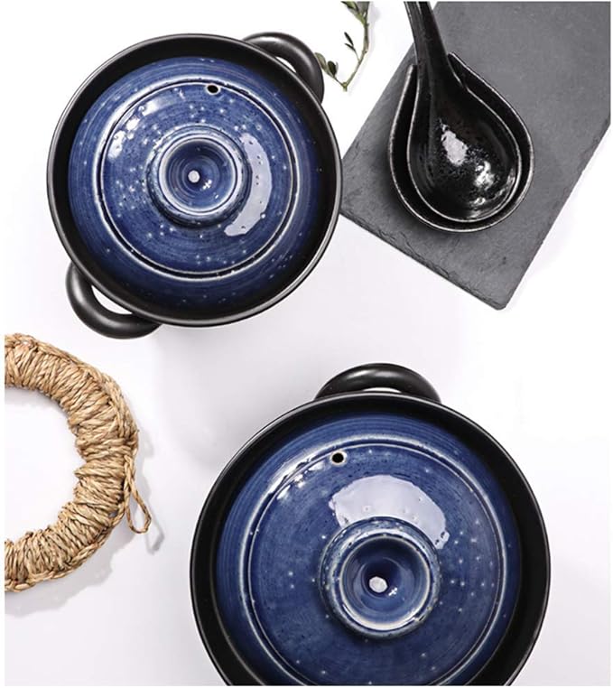 Earthenware Clay Rice PotJapanese Stone Rice CookerStove Stew PotHot PotCeramic Casserole with LidHeat Resistant Stock Pot for Steam Simmering F 2l (E 1L)
