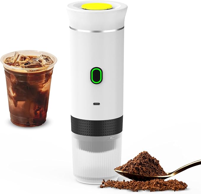 Portable Coffee Machine for Car Home Travel 3 in 1 Cordless Electric Coffee Maker Work with Capsule and Ground Coffee 15Bar Mini Cold Brew and Heating Coffee Maker with 150ml Cup