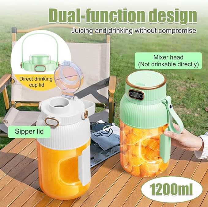 Portable Juicer Cup 1200 ML Travel Blender with Digital Display USB Rechargeable Smoothie Blender for Fruits Vegetables Office Camping