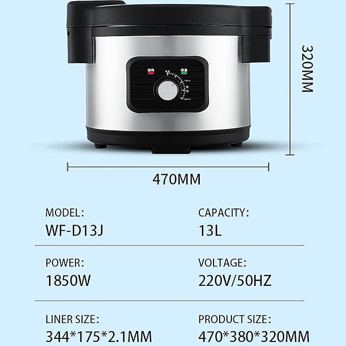 Commercial Rice Cooker WarmerStainless Steel Electric Rice Cooker13L High Capacity for 10-25 PeopleHousehold Rice CookerAutomatic Rice Cooker with Non-Stick Panfor Restaurants Hotels