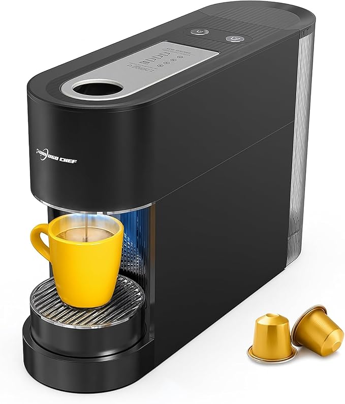 Espresso Machine Coffee Makers Compatible with Nespresso Original Pods One-Touch with Illuminated Brew Zone 20 Bar Pump 33.8oz Removable Tank Compact Design CM-C07-A