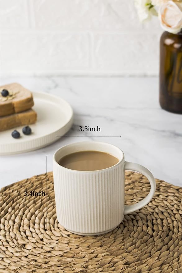 Famiware Dinnerware Set for 4 (12 Piece) and 12oz Mug Set and 3oz Espresso Cups and Saucers Set- Star Stoneware Dishes - Matte White