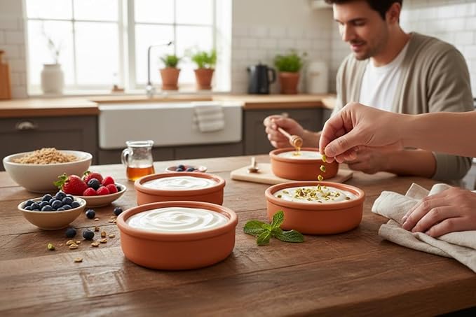 Mexican Clay Cookware Set of 4 (5.5 inch) – Terracotta Cazuelas Cocina Mexicana Spanish Earthenware Pots for Baking Yogurt Kheer Meat Vegetables Turkish &amp Mediterranean Cuisine