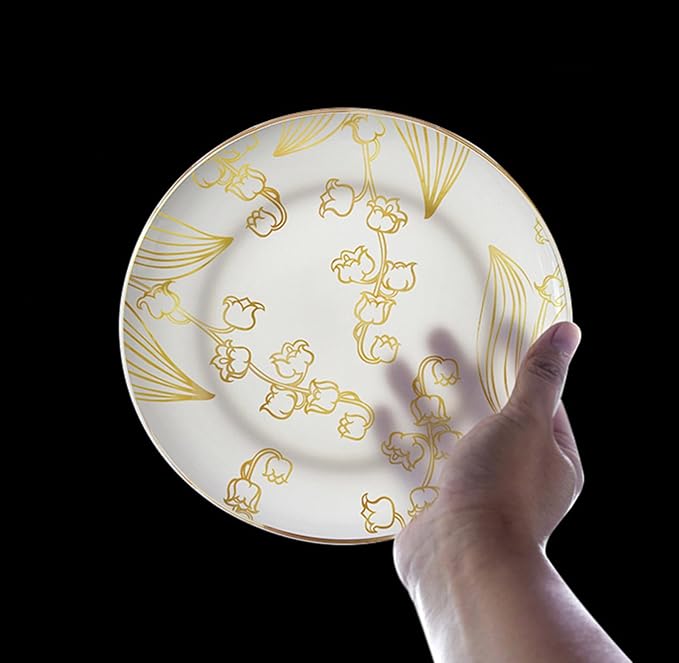 Romantic Bone China Dinnerware Sets Service for 6Delicate afternoon tea Dinnerware SetSteak Dinner Plates Dish Set Includes coffee cupIntegrates the nature lily of the valley