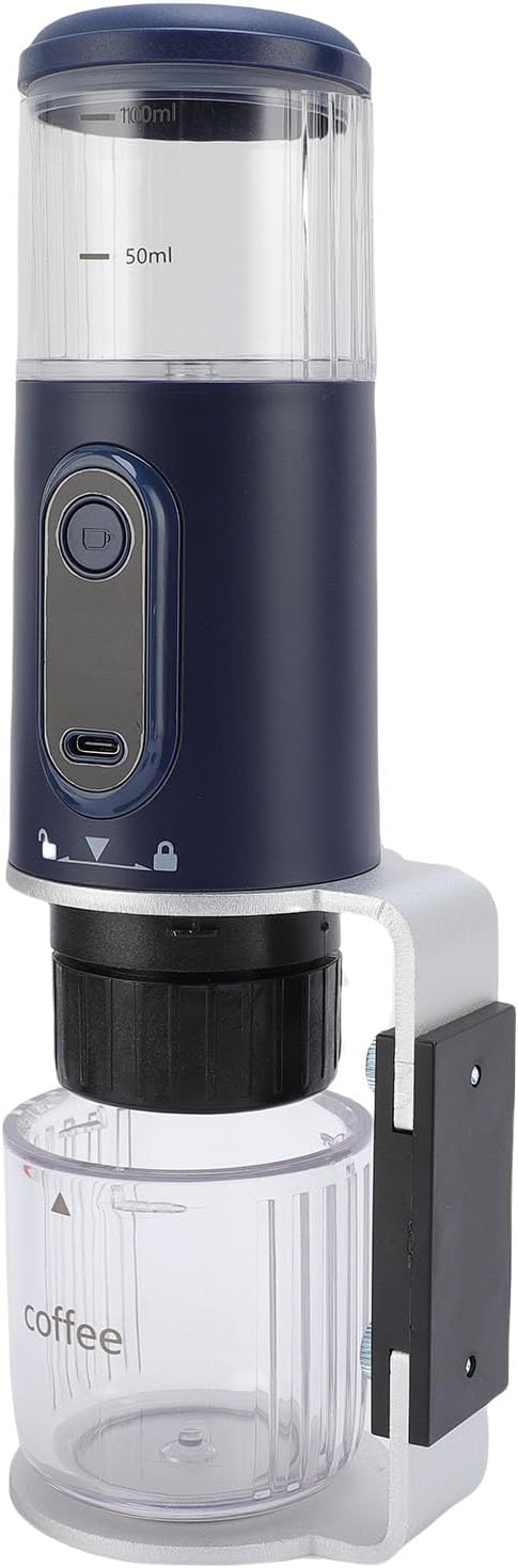 Bewinner Portable Electric Espresso Machine Rechargeable Travel Capsule Coffee Maker for Camping 60 ml Portable Espresso Maker Compatible Ground Coffee (Navy Blue)