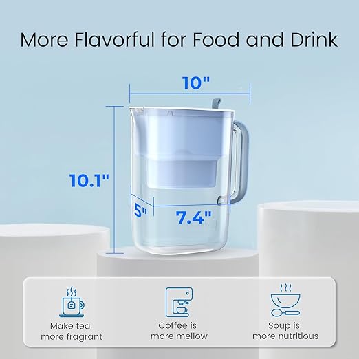 Waterdrop 200-Gallon Long-Life 10-Cup Water Filter Pitcher with 1 Filter NSF Certified 5X Times Lifetime Reduces PFOA/PFOS Chlorine BPA Free Blue