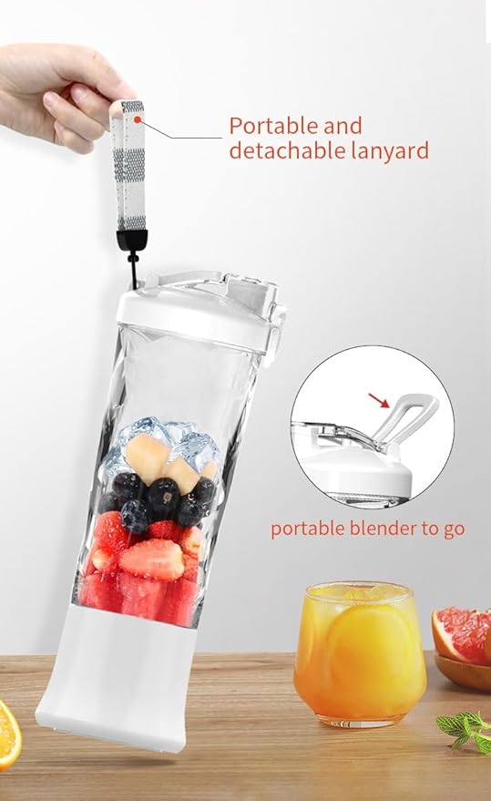Portable Blender Personal Blender for Shakes and Smoothies USB Rechargeable Mini Juicer Cup with 6 Blades and Lid Self Cleaning 23oz Single Serve Blenders for Travel Home Office Camping