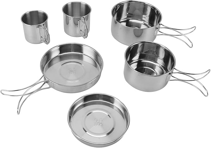 6 Piece Portable Cookware Set Quick Heating 304 Stainless Steel Efficient Easy to Multifunctional Tableware