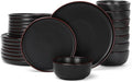Famiware Mercury 24 Pieces Dinnerware Sets Plates and Bowls Sets for 8 Microwave and Dishwasher Safe Dish Set Matte Black