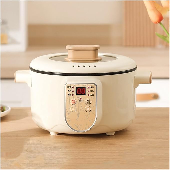 GRFIT Electric Rice Cooker Non-Stick Electric Saute Pot Smart Rice Cooker Soup Pot Cook Noodle Pot 2/3 People Electric Hot Pot (Color : No Steamer White Size : 2L)