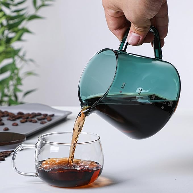 Pour Over Coffee Maker Set 600ML Glass Carafe Coffee Server with Dripper Set V60 Glass Coffee Filter with Wood Base for Home Office Gift 1-4 Cups