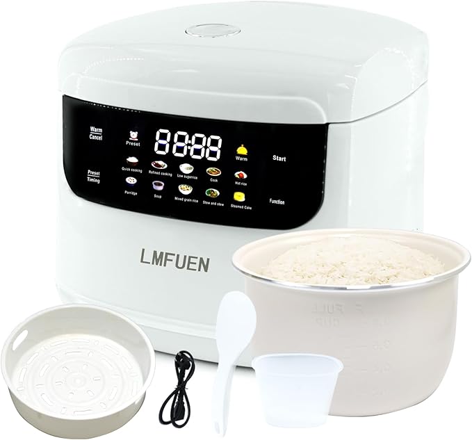 Portable 2L Mini Ceramics Rice Cooker6 Cups Cooked/3 Cups Uncooked400W Non-Stick Rice Maker24 hours Timer Delay10 FunctionsFast CookerAuto Keep WarmWhite