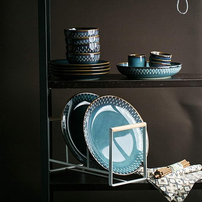 Dinner Plates Creativity Ceramics Dinner Sets 26 Pieces Blue Nordic Style Porcelain Combination Set - Bowl/Dish/Spoon | Kiln Glaze Dinnerware for Restaurant Box