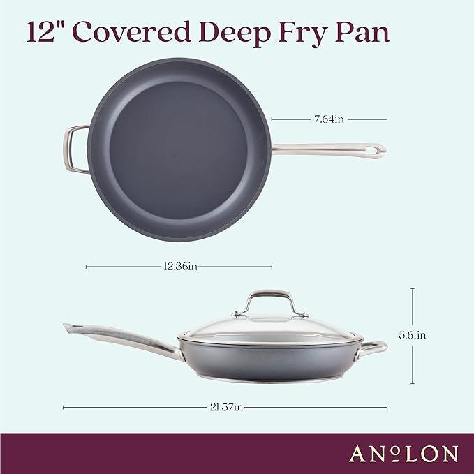 Anolon Accolade Forged Hard Anodized Cookware Pots and Pans Set 12 Piece - Moonstone Gray &amp Accolade Forged Hard Anodized Deep Frying Pan/Skillet with Helper Handle and Lid12 Inch - Moonstone Gr