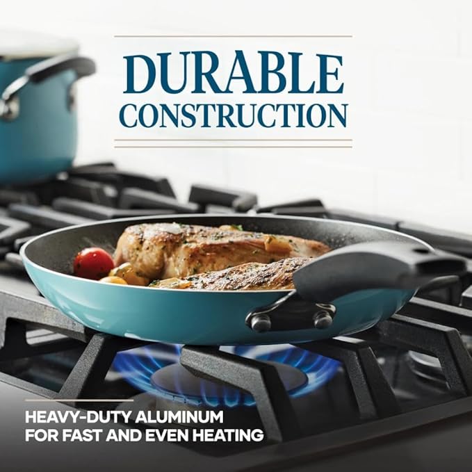 12-Piece Blue Non-Stick Pots and Pans Set with Cooking Utensils Dishwasher Safe Aluminum Cookware Even Heating for Various Kitchen Needs
