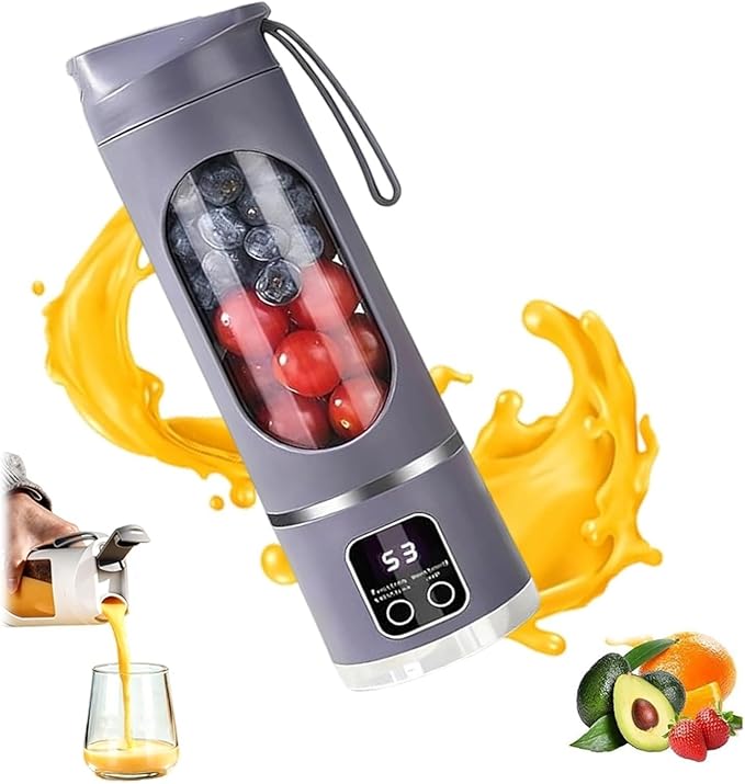Digital Display Juicer - Smart LED Display 3 Speed Settings Fresh Juice Cup Multi-Functional Blender USB Charging Portable Juicer Suitable for Making Milkshakes and Smoothies(Purple)