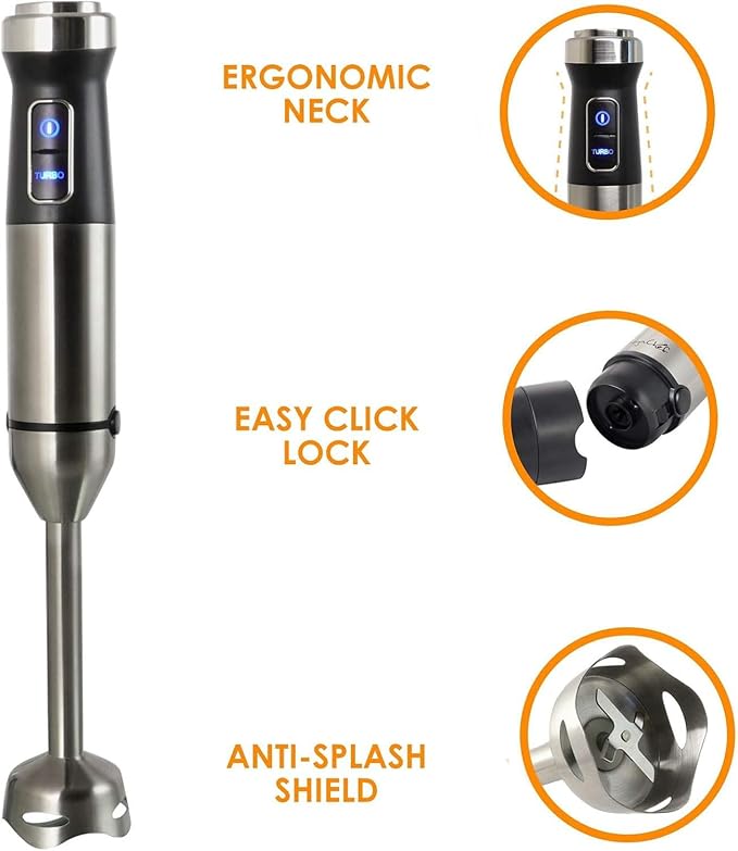 4-in-1 Immersion Hand Blender with Speed Control – Multipurpose Stick Blender with Whisk Chopper and Beaker – Powerful 300W for Smoothies Soups Sauces &amp More