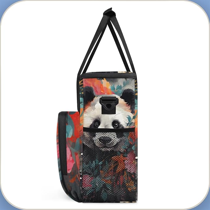 Cute Panda Coffee Maker Carrying Bag Oil Painting Floral Travel Storage Bag Compatible with K-Mini or K-Mini Plus Single Serve Coffee Brewer Carrying Case with Multiple Pockets &amp Shoulder Strap