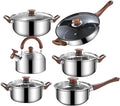 12Pcs Pots and Pans Set Nonstick Stainless Steel Cookware Set with Lids 3L Kettle Induction Compatible Dishwasher Safe PFOS PFOA for Home Kitchen Cooking Silver