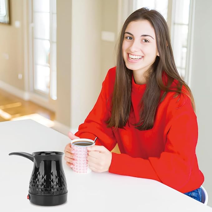 Portable Turkish Coffee Pot - 600ml Electric Coffee Pot ABS and Stainless Steel Americano Kettle/Maker with Removable Anti Scald Handle for Heating Coffee Tea Milk5-6 Cups