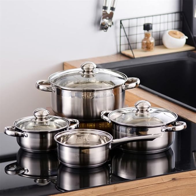 Cooking Pot Frying PanStainless Steel Kitchen Cookware Set 7 Piece Pan Set Pan Frying Pan Casserole with Glass Lid