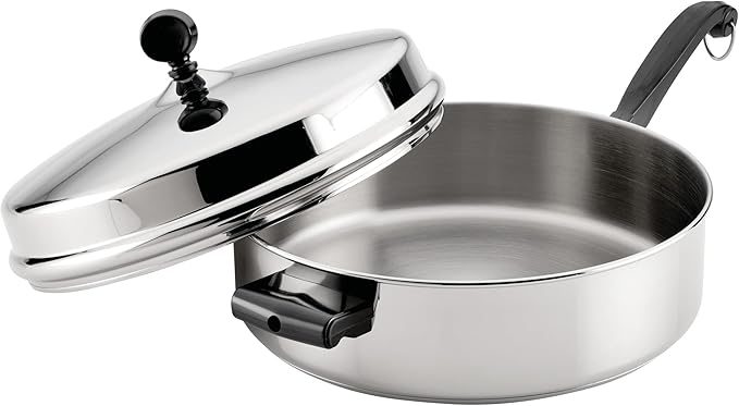 Farberware Classic Series Anniversary Edition Stainless Steel Sauté Pan and Lid with Helper Handle Induction Suitable 6 Quart Jumbo Cooker Metal Utensil Safe - Stainless Steel