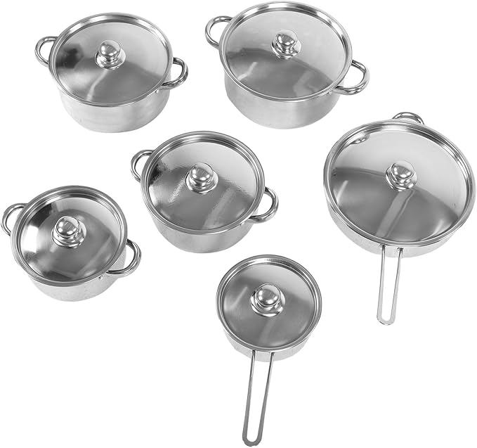 Generic 6Pcs Stainless Steel Cookware Set Cooking Skillet Sauce Pot Set Kitchen Induction Stockpot Includes Frying Pan Saucepan for Home Cooking