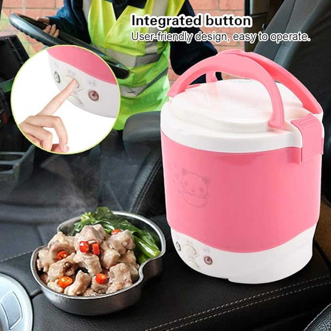 Mini Rice Cooker Steamer 12V 100W 1L Electric Travel Rice Cooker Small Box Multi-function Cooking Steaming Lunch Box for Cars Home Office School Cook Raw Food(Green)