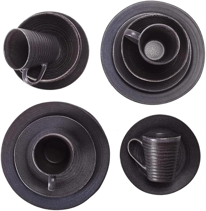16-Piece Ribbed Dinner Set Black