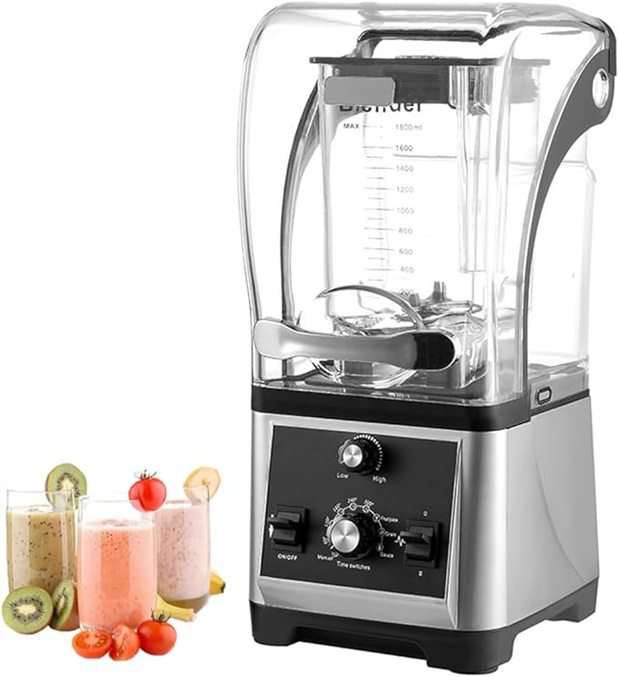 Commercial Shaved Ice Machine1800W Professional Electric Blender1.8L Multifunctional Stand Smoothie Maker with Mute HoodSpeed Adjustable and Timing Regulationfor Party Activities(Button type)