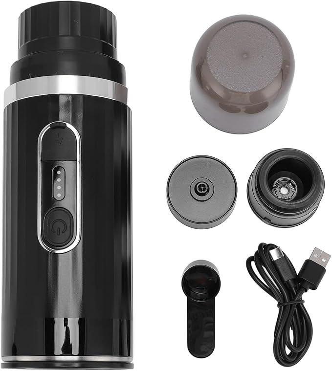 Fabater Portable Coffee Machine 20 Bar Pressure 80ml Water Tank Rechargeable Electric Coffee Maker Travel Maker with Capsule and Ground Compatibility for Camping Hiking