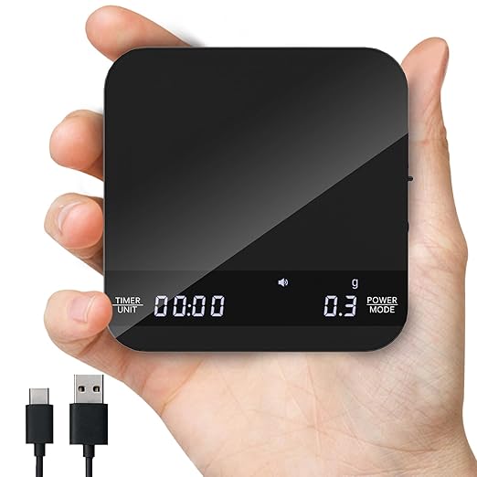 Coffee Scale with Auto Timing Mini Rechargeable Espresso Scale with Timer 2kg/0.1g High Precision Scale for Espresso and Pour-Over Coffee with Brewing Assist Modes