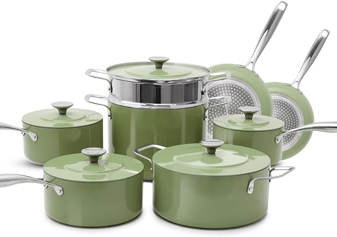 Nuwave Lux 13-Piece Premium Cookware Collection Healthy G10 Duralon Blue Ceramic Nonstick Ultra Durable PFAS-Free Lightweight &amp Works on All Cooktops