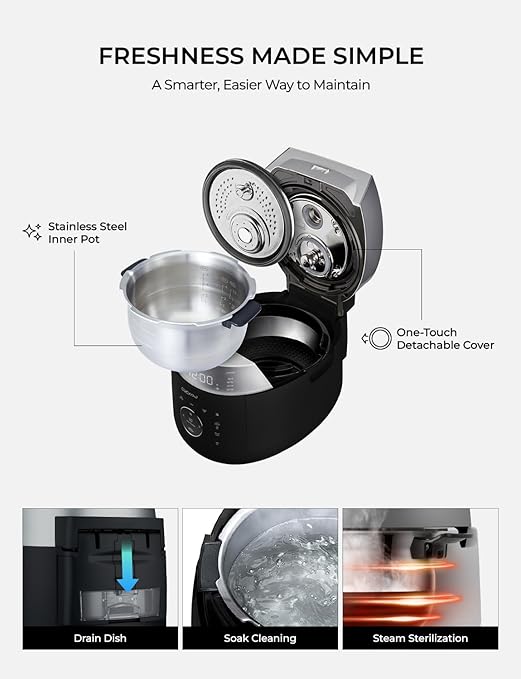CUCKOO Twin Pressure Rice Cooker 6-Cup Uncooked / 12-Cup Cooked with Induction Heating Technology 19 Menu Modes with Voice Guide Full Stainless Steel Inner Pot Black (CRP-LHTAR0609FB)