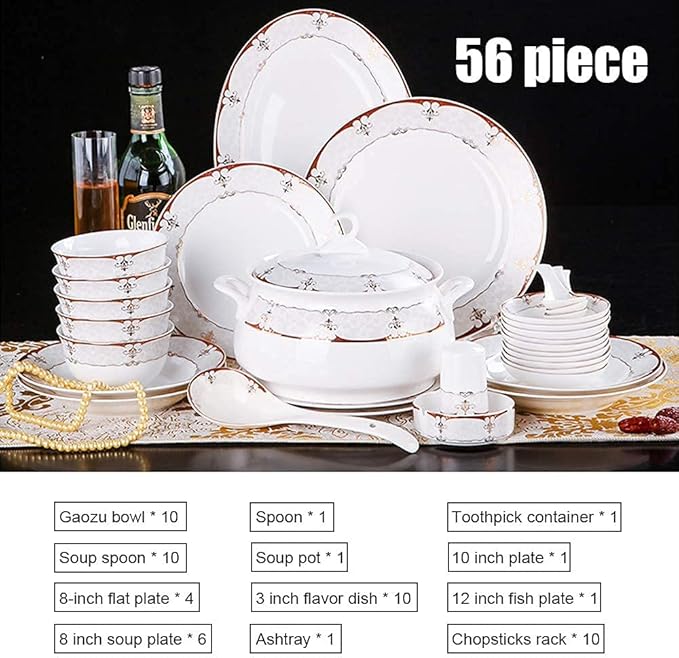 Ceramics Dinnerware Set 56 Pieces Luxury Bone China Dinner Sets/Porcelain Combination Set - Plates and Bowls Sets for Wedding Gifts