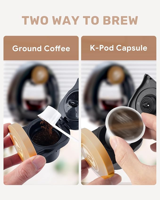 2-in-1 Coffee Maker Fast Brew in 1.5mins Single Serve Coffee Machine Compatible with K-Cup Pods &amp Ground Coffee 1400W with 20s Preheat Compact for HomeSmall PlaceOffice &amp RV 8ozBlack