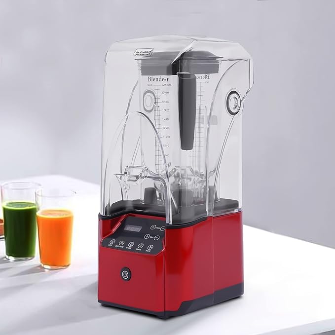 Professional Blender with Shield Eapmic Soundproof Blender Commercial Countertop Blenders 2200W 8 Gears Commercial Smoothie Countertop Blender for Smoothies Ice Cream Sauce Red