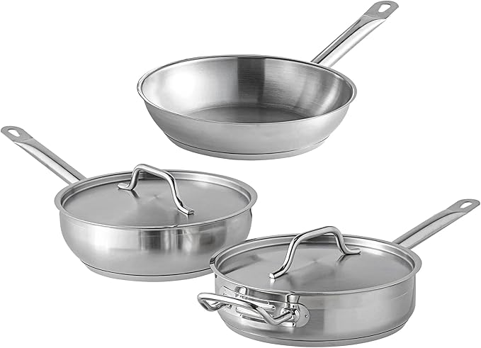 Stainless Steel Cookware Set With 3 Qt. Saucier 3 Qt. Saute And 9.5 Frying Pan Stainless Pots And Pans For Kitchen Clad (5 Piece)