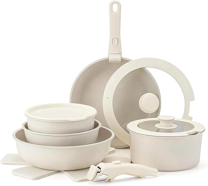 Cookware Set Cookware Set Removable Handle 5/9/11/15/17 Piece Stackables Oven Safe Super Easily Clean for Kitchen (Purple15 Pcs)