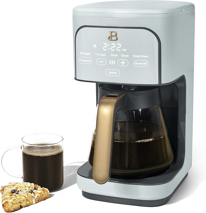 B - 12-Cup Programmable Coffee Maker with Touch Controls Auto Brew Timer Reusable Filter Large Glass Carafe Countertop Coffee Machine (Hydrangea)